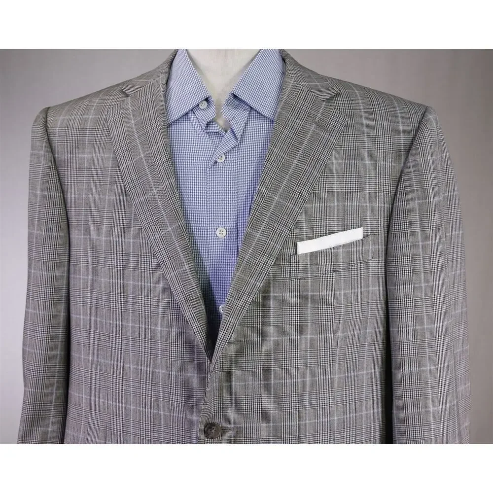 Ermenegildo Zegna Black Gray Blue Plaid Sportcoat Blazer 46R